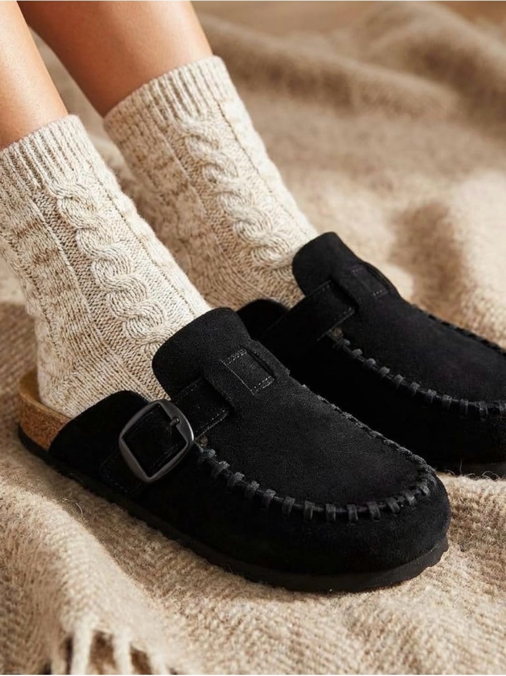 Cushionaire Canoe Black Suede Clogs Mules Cork Footbed Slip-On Shoes Size 8